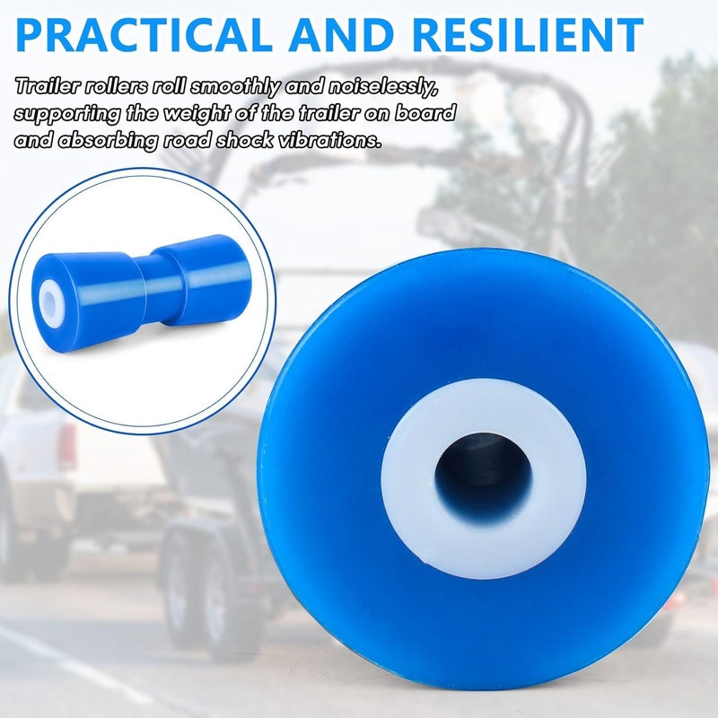 BALAVA Boat Trailer Roller 8/10/12in,Keel Rollers for Boat Trailer,Heavy Duty PU Bow Roller Boat Trailer Accessories Replacement Boat Trailer Parts Fits 5/8" Shaft (Blue,1/2 Pack) - Image 4